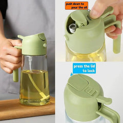 2-in-1 Oil Spray Bottle | Adjustable Mist & Dispenser | 470ml Leak-Proof Glass Container | For Cooking, BBQ, Baking & Air Fryer 470ml (Random Color) BuyMarto