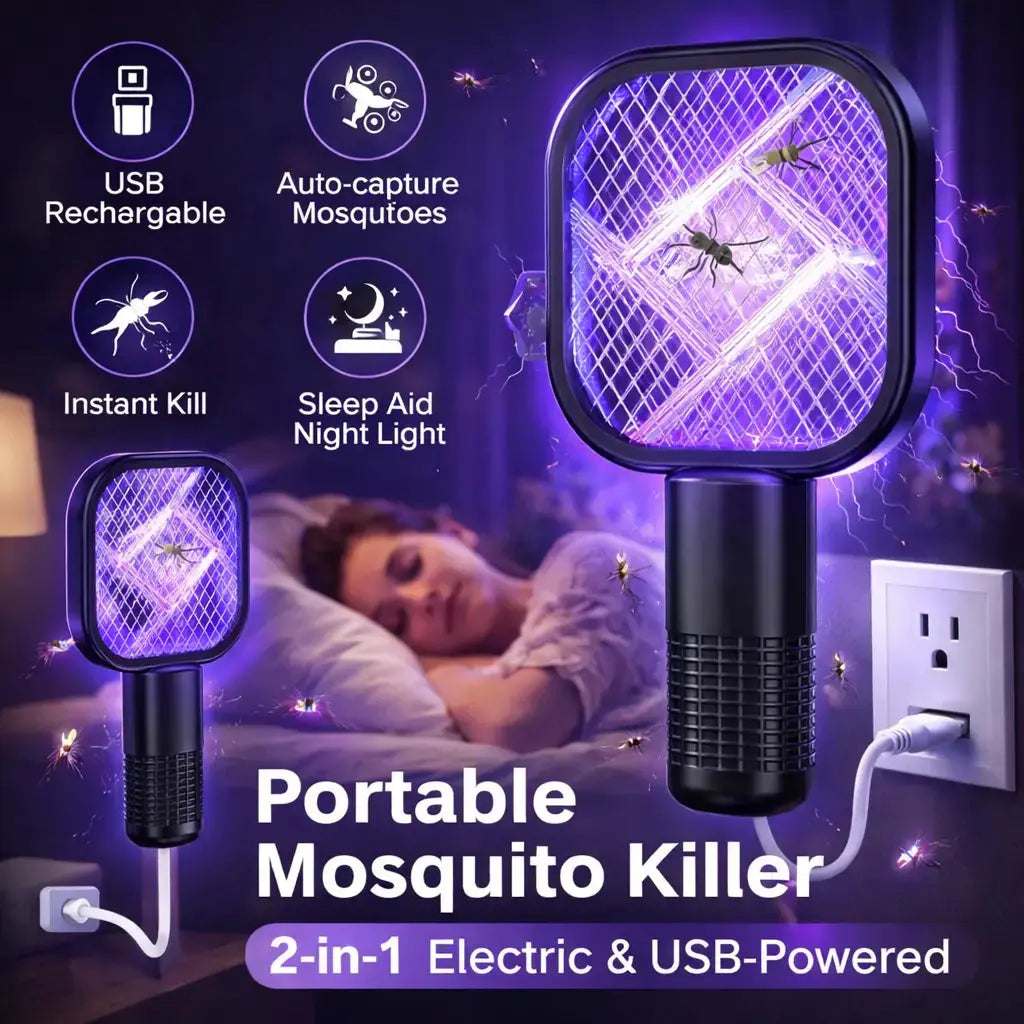 USB Rechargeable Mosquito Killer Racket | Portable Mosquito Repellent Racket With UV Light For Home Office Use BuyMarto
