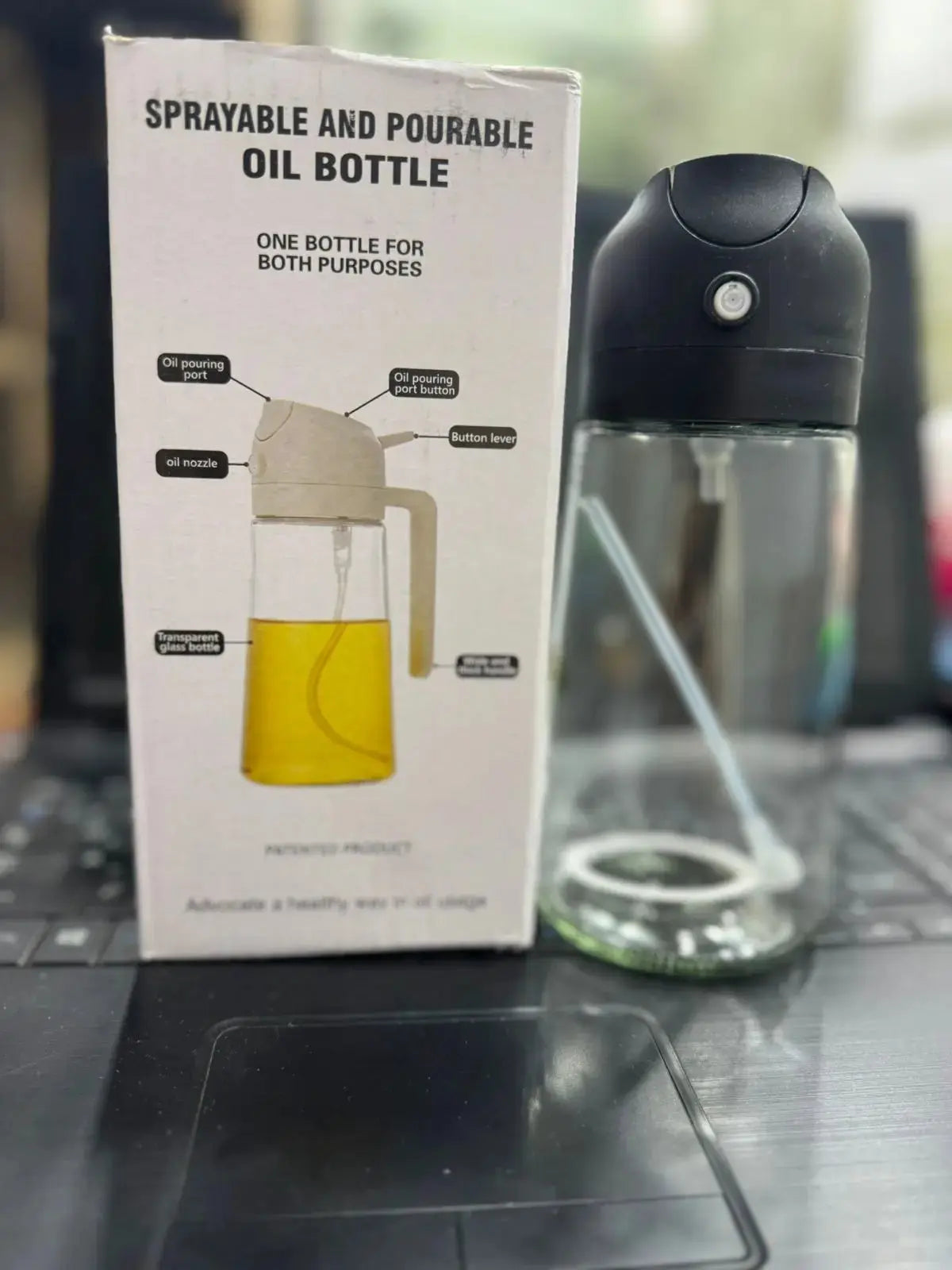 2-in-1 Oil Spray Bottle | Adjustable Mist & Dispenser | 470ml Leak-Proof Glass Container | For Cooking, BBQ, Baking & Air Fryer 470ml (Random Color) BuyMarto
