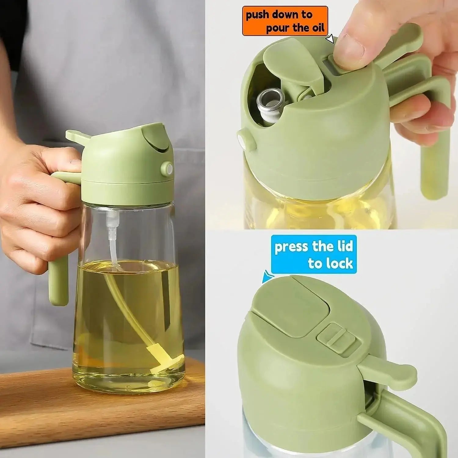 2-in-1 Oil Spray Bottle | Adjustable Mist & Dispenser | 470ml Leak-Proof Glass Container | For Cooking, BBQ, Baking & Air Fryer 470ml (Random Color) BuyMarto