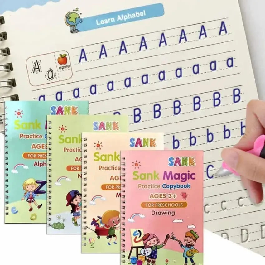 Sank Magic Practice Book Set 4 Books with Pen & 10 Refills Kids Handwriting Learning Kit BuyMarto