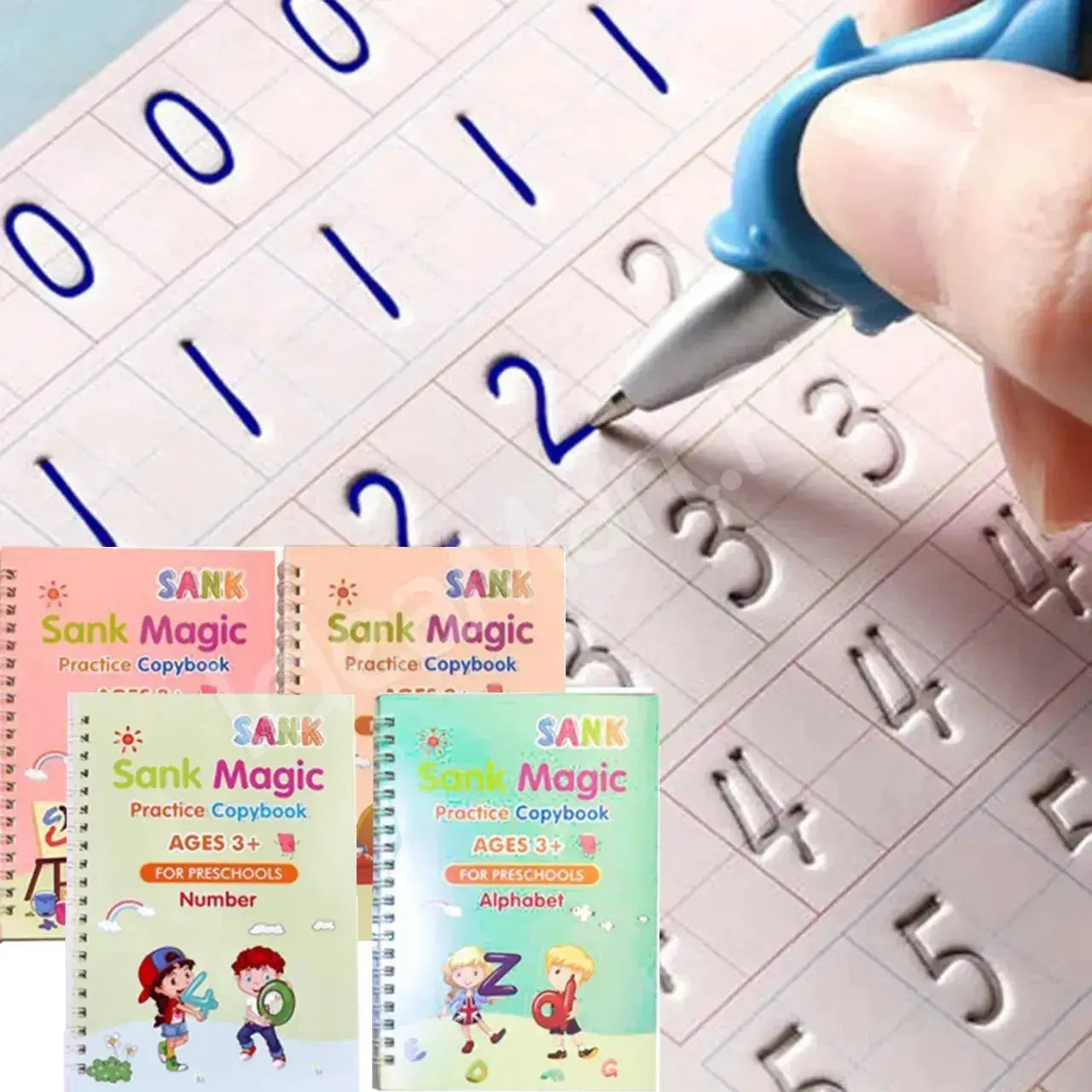 Sank Magic Practice Book Set 4 Books with Pen & 10 Refills Kids Handwriting Learning Kit BuyMarto