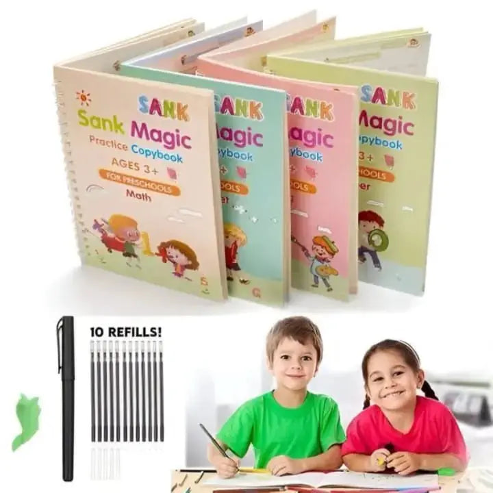 Sank Magic Practice Book Set 4 Books with Pen & 10 Refills Kids Handwriting Learning Kit BuyMarto