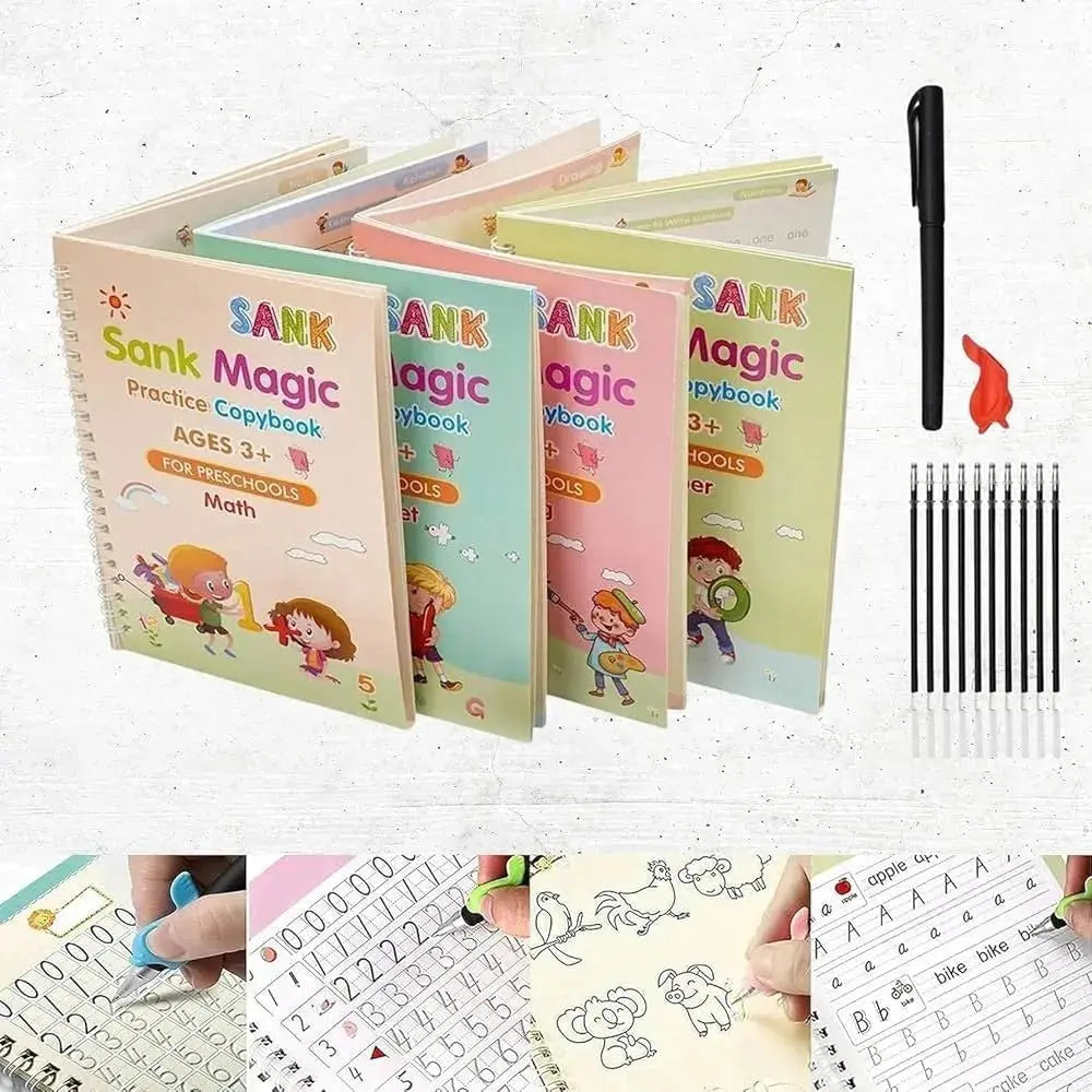Sank Magic Practice Book Set 4 Books with Pen & 10 Refills Kids Handwriting Learning Kit BuyMarto