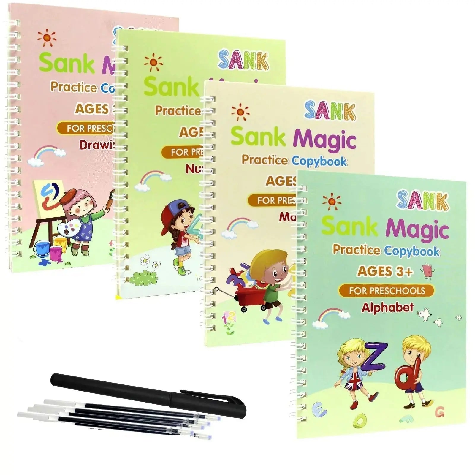 Sank Magic Practice Book Set 4 Books with Pen & 10 Refills Kids Handwriting Learning Kit BuyMarto